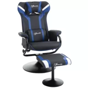 Image of Vinsetto 2 Pieces Video Game Chair and Footrest Set, Racing Style Recliner with Headrest, Lumbar Support, Pedestal Base for Home Office, Blue