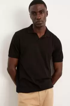 Image of Slim Fit Black Short Sleeve Knitted Polo