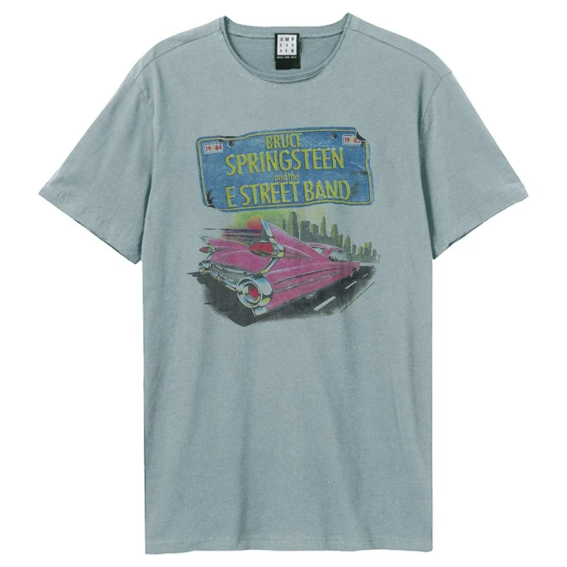 Image of Amplified Amplified Men Pink Cadi Bruce Springsteen T-Shirt in Pale Blue Size: X-Small Pale Blue XS Male 5063527792211