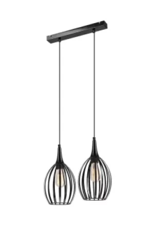 Image of Vincent Wire Frame Pendant Ceiling Light Black, 2x E27