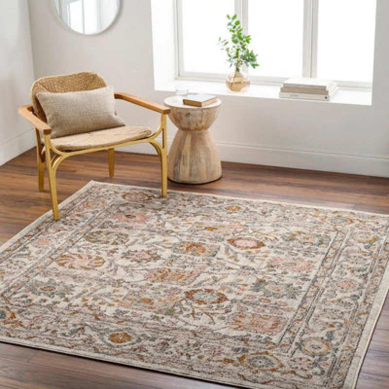Image of Livabliss Square Vintage Oriental Boho Burnt Orange Amira Area Rug 200 X 200 Cm - Easy Care, Non Shedding, Ideal For Living Room & Bedroom