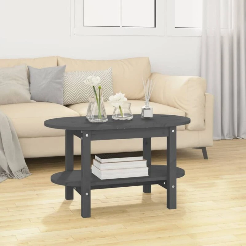 Image of Vidaxl Coffee Table Grey 80X45X45cm Solid Wood Pine, Grey 822294