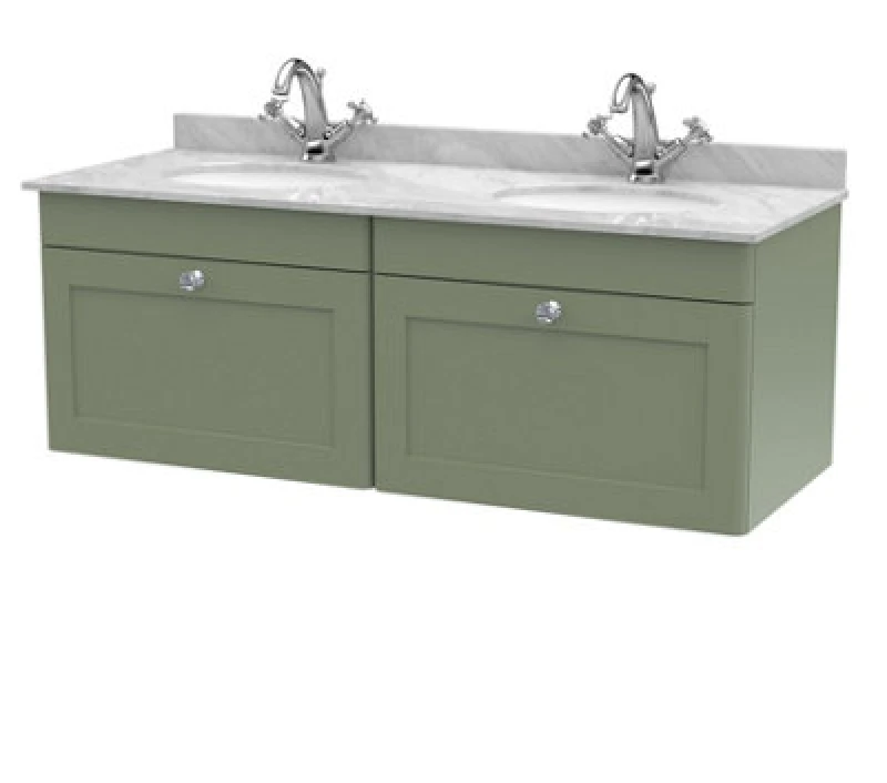 Image of Nuie Classique Wall Hung 2 Drawer Vanity Unit & 1 Tap Hole Grey Marble Top With Oval Basin, Stylish Sink Vanity Unit In Satin