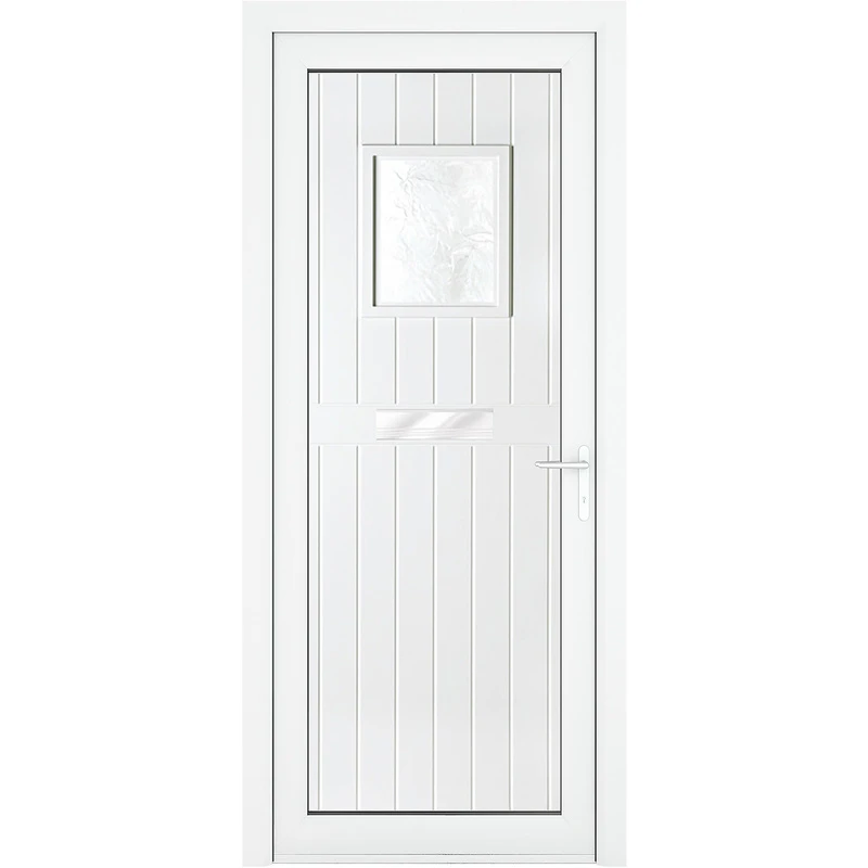 Image of Crystal Upvc Front Door Small Square Glass Chatsworth White Left Hand 920 X 2090Mm Obscure Glass, White RD1LHCHA92209