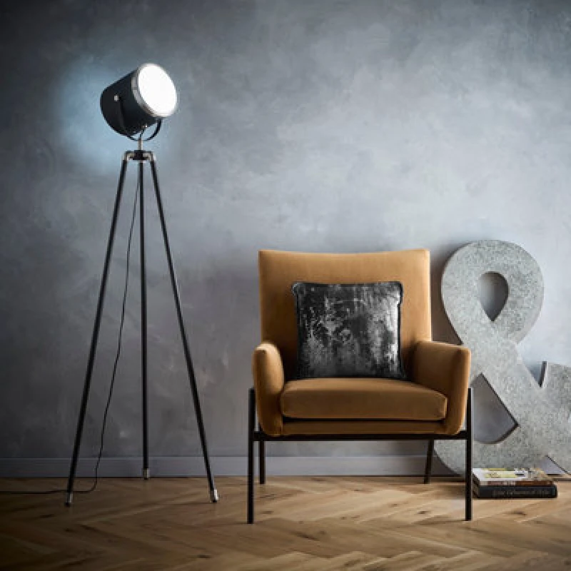 Image of K Living Dagon Black And Satin Nickel Tripod Projector Spot Light Style Floor Lamp