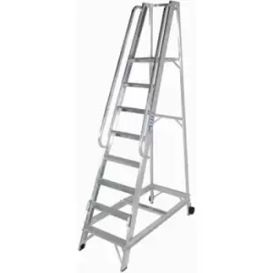 Image of Loops - 8 Tread 2m Aluminium Warehouse Picking Steps & Handrail Narrow Aisle Stairs