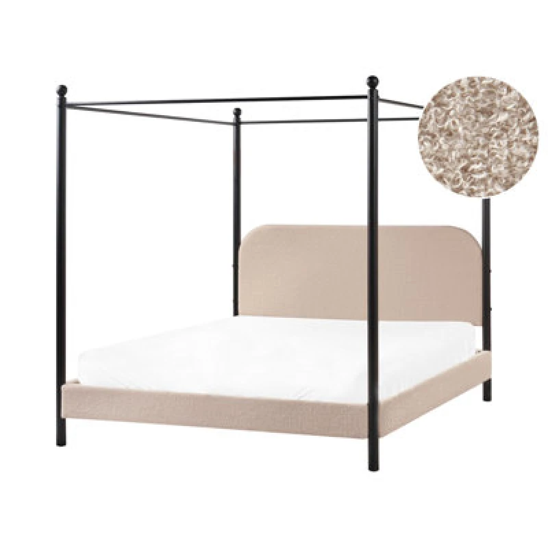Image of Beliani Four Poster Bed Boucle Dannemois 160 X 200 Cm (Eu King Size) Taupe