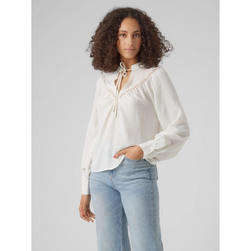 Image of Vero Moda VM Ls VNeck Top - White White 8