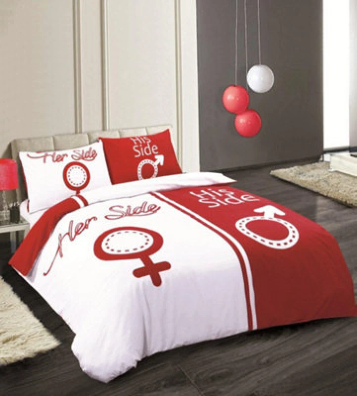 Image of Velosso Breathable Fabric Duvet Cover & Pillowcase Set, Trendy Design, Easy Care Blend Bed Linen With Button Enclosure - Red And White
