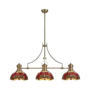 Image of 3 Light Telescopic Ceiling Pendant E27 With 30cm Tiffany Shade, Antique Brass, Purple, Pink, Crystal - Luminosa Lighting
