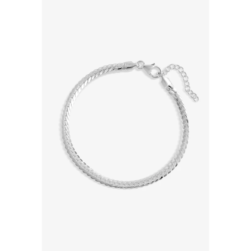 Image of Simply Silver Sterling Silver 925 Flat Herringbone Bracelet Silver One Size
