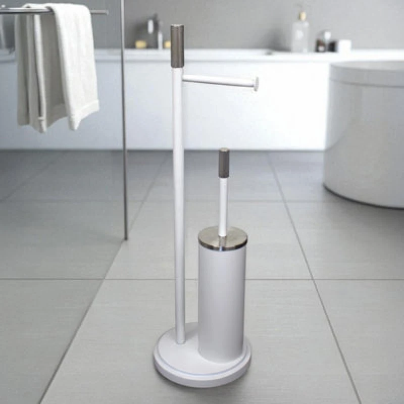 Image of Showerdrape Chester Collection White Freestanding Toilet Roll Holder & Spare Paper Holder Combination White