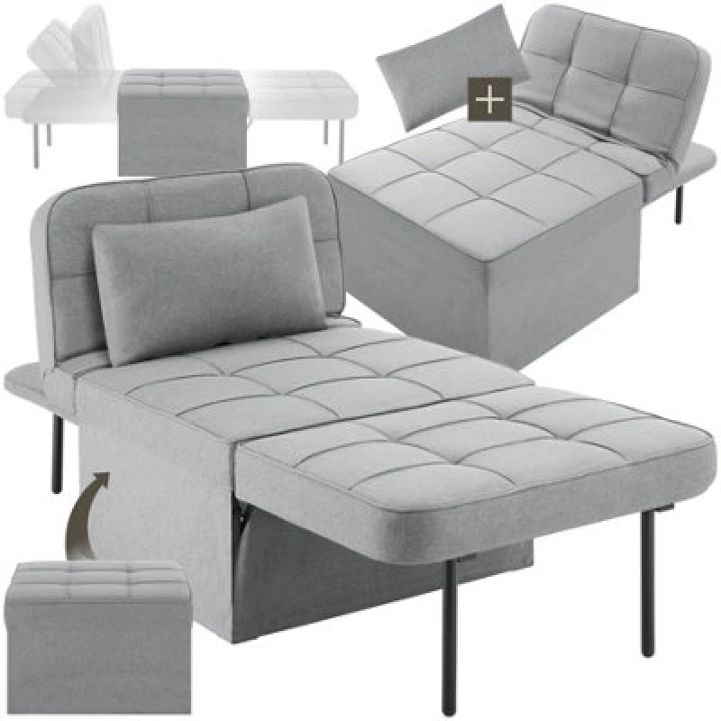 Image of Tectake 1 Sofa Bed Ponto - 4 In 1 Uses As A Stool, Chair, Lounger Or Bed, 6-Position Adjustable Backrest - Light Grey