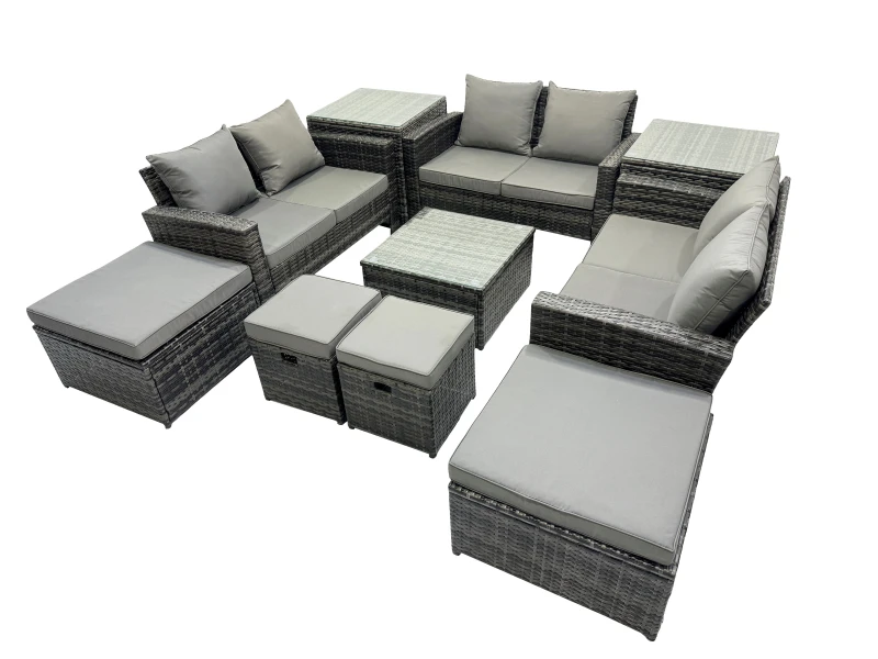 Image of Fimous Lounge Double Seat Sofa Coffee Table Set with 2 Side Tables 4 Stools in Dark Grey Dark Grey Unisex