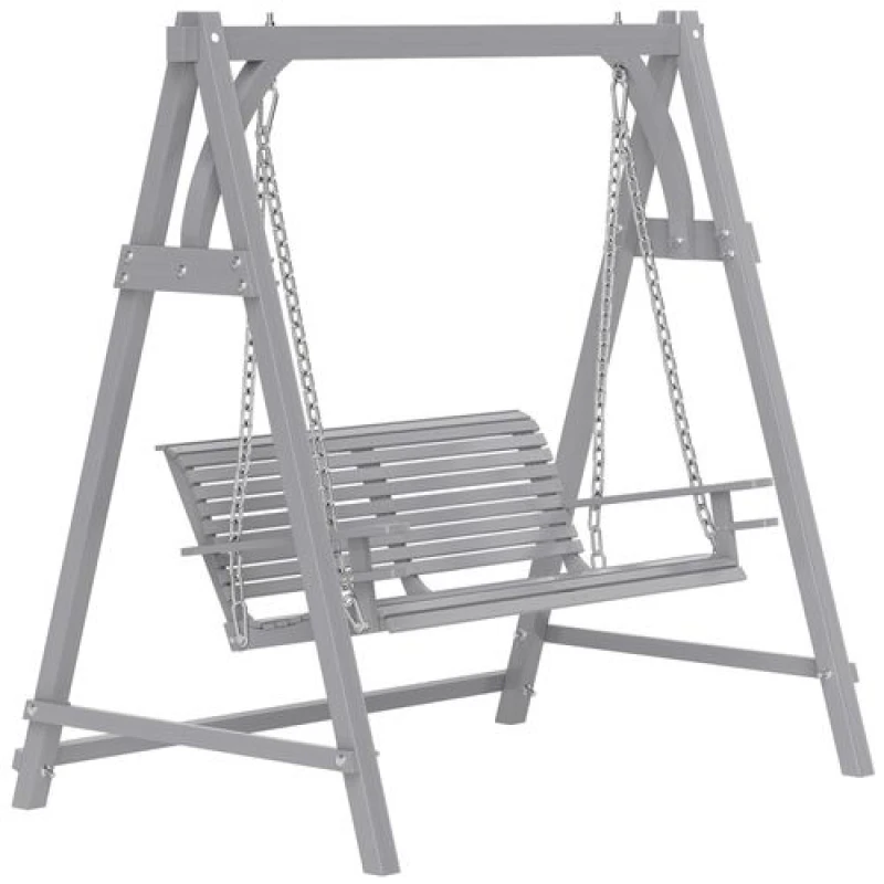 Image of Outsunny 2 Seater Wooden Garden Swing Seat Hammock Bench Lounger - Grey TJ Hughes 5061025137060