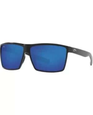 Image of Costa Del Mar Rincon Shiny Black Plastic Rectangular Blue Mirror Lens Unisex Sunglasses RIN 11 OBMGLP RIN 11 OBMGLP