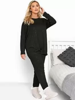 Image of Yours Glitter Soft Touch Lounge Set - Black, Size 34-36, Women