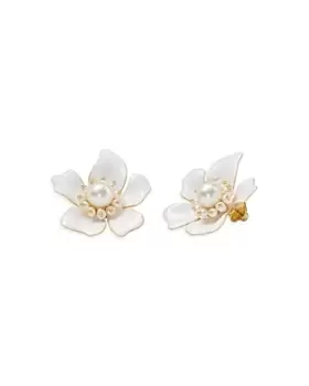 Image of kate spade new york Flora Imitation & Freshwater Pearl Flower Statement Earrings in Gold Tone