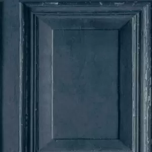 Image of Grandeco - Rustic Wood Panels Navy Panelling Feature Quality Textured 3D Vinyl Wallpaper