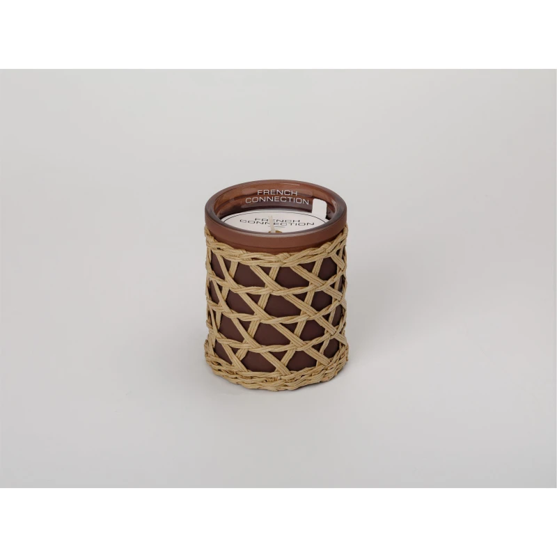 Image of French Connection French Connection Woven Rattan Black Cherry & Cedarwood Candle - Long-Lasting Luxury Gift in Brown Size: Medium Brown Medium Unise