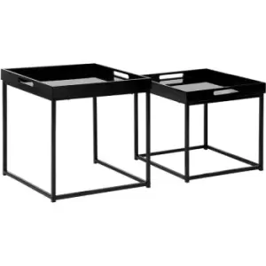 Image of HOMCOM Coffee Table Set of 2 High Gloss Nest of Tables with Steel Frame, Black - Black