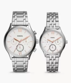 Image of Fossil Men His and Her Fenmore Midsize Multifunction Stainless Steel Watch Gift Set