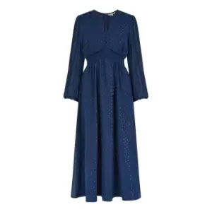Image of Yumi Navy Metallic Dobby Midi Dress - Blue