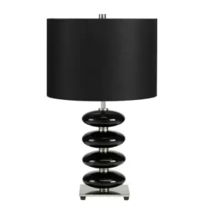 Image of Table Lamp Glazed Ceramic Squashed Orbs Black Faux Linen Shade Black LED E27 60W