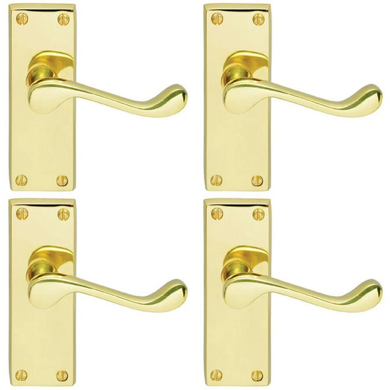 Image of Loops 4x PAIR Victorian Scroll Handle on Latch Backplate 120 x 41mm Polished Brass Metallics