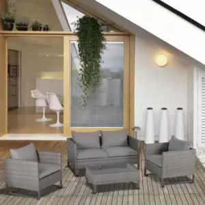 Image of Alfresco 4 Seater PE Rattan Wicker Outdoor Dining Set with Sofa Chairs and Table and Cushions, Grey