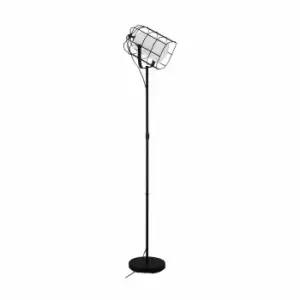 Image of Eglo Caged Black Steel White Fabric Floor Lamp