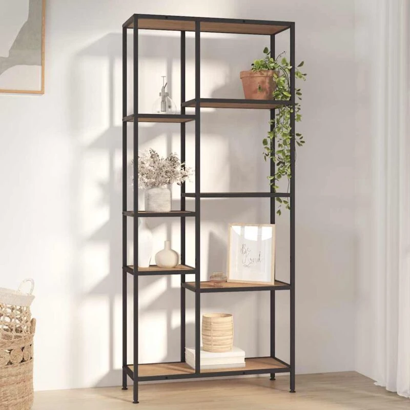 Image of vidaXL Book Shelf 80x30x180cm Steel and Engineered Wood, Brown 336359