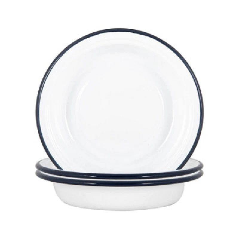 Image of Argon Tableware White Enamel Deep Bowls 19cm Navy Pack of 6 Navy