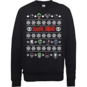 Image of DC Comics Suicide Squad Harley Joker Panda Faces Black Christmas Sweatshirt - XXL - Black