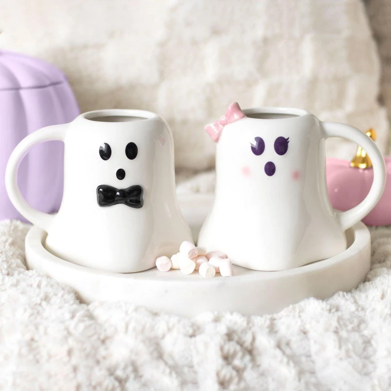 Image of Simplhome Mr and Mrs Boo Ghost Shaped Mug Set Multi