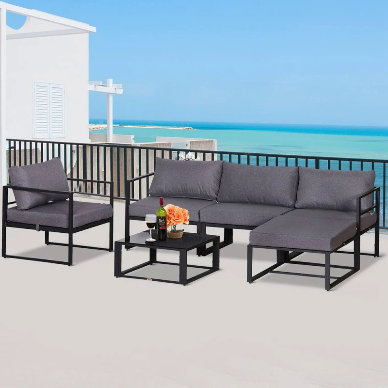 Image of Outsunny Outsunny 6pcs Garden Sectional Sofa Set Aluminum Frame Coffee Table Footstool 5056029830727