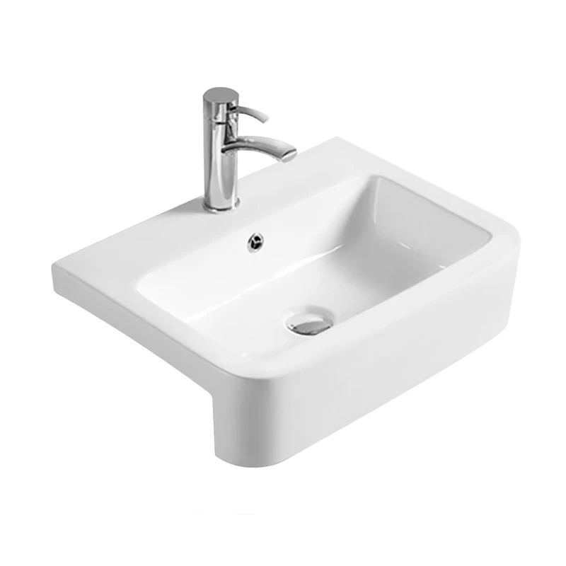 Image of Balterley Soft Square Semi Recessed 1 Tap Hole Compact Basin 530mm White