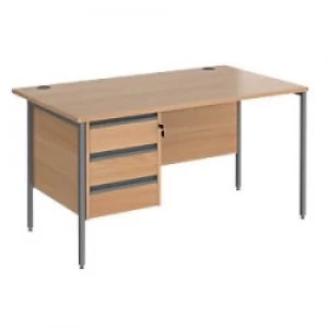 Image of Straight Desk with Beech Coloured MFC Top and Graphite H-Frame Legs and 3 Lockable Drawer Pedestal Contract 25 1400 x 800 x 725mm
