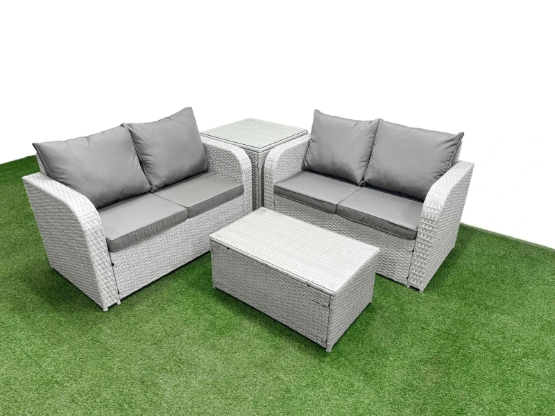 Image of Fimous 4 Seater Outdoor Love Sofa Set Rattan Garden Furniture Set with Rectangular Coffee Table Side Table Light Grey Light Grey