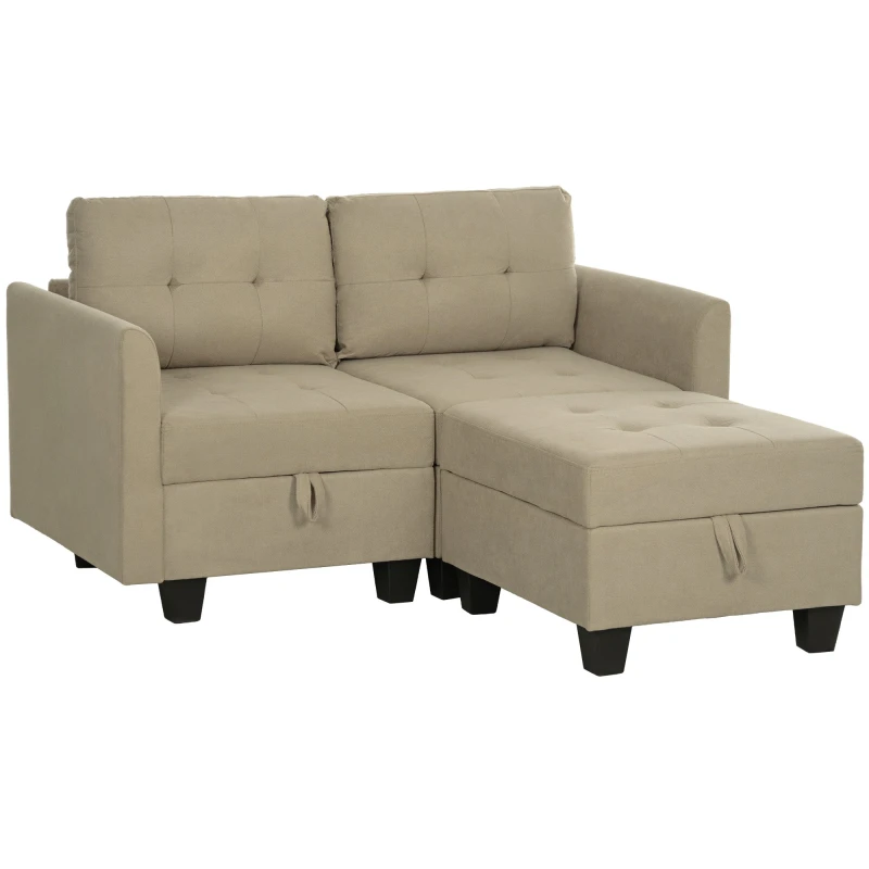 Image of HOMCOM Modular Sectional Sofa with Storage, 2 Seater Sofa Set, Light Brown, Brown 83B-014V70LR