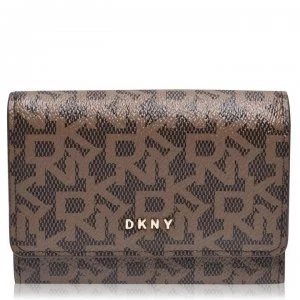Image of DKNY Logo Fold Over Card Holder - Mocha Vic 9MV