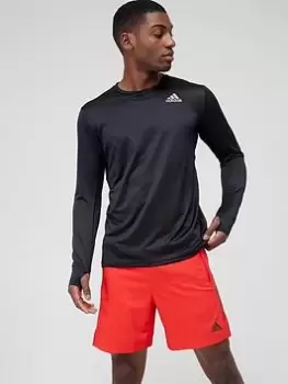 Image of adidas Own The Run 3 Stripe Long Sleeve T-Shirt - Black/Silver, Black/Reflective Silver, Size S, Men
