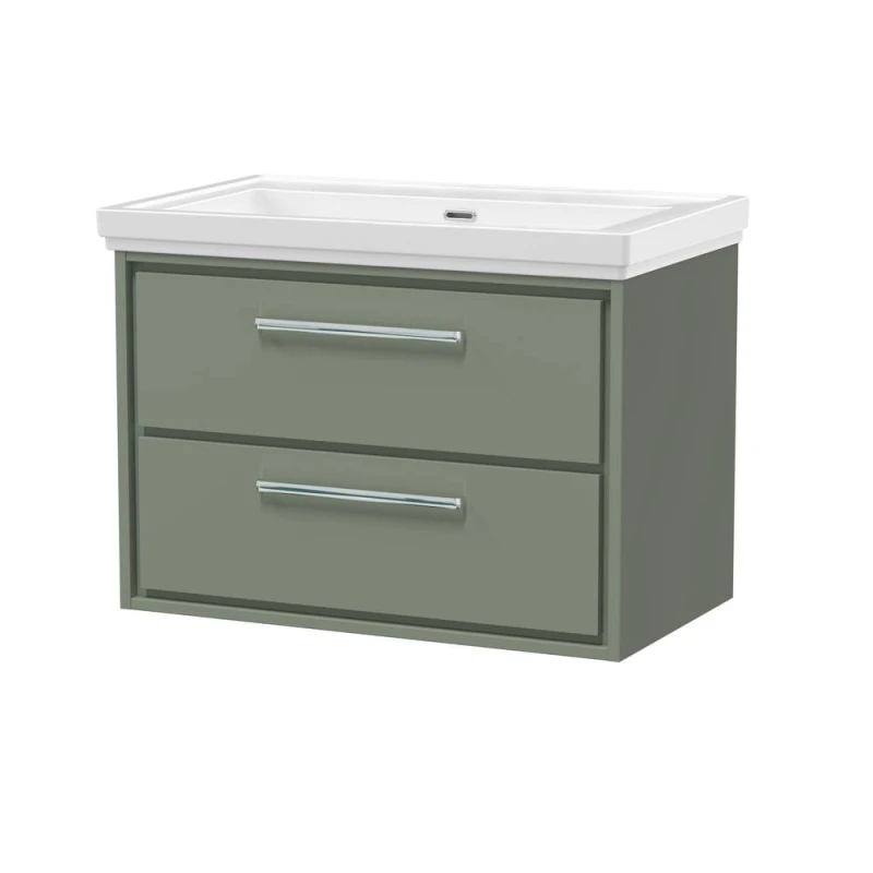 Image of Balterley Wall Hung 2-Drawer Bathroom Vanity with Fireclay Basin, Green, 800mm in Green Green Unisex