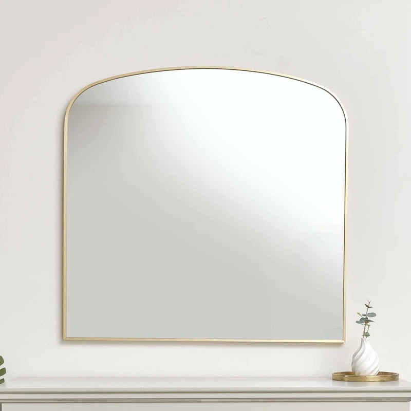 Image of Melody Maison Large Gold Framed Arched Wall Mirror 92cm X 91cm Metallic Gold