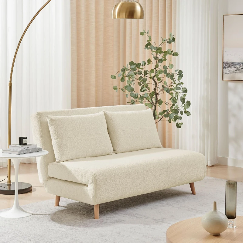 Image of FurnitureboxUK FurnitureboxUK Bobby Off-White Boucle Fabric Double Folding Sofa Bed White Double Unisex 5056784310250