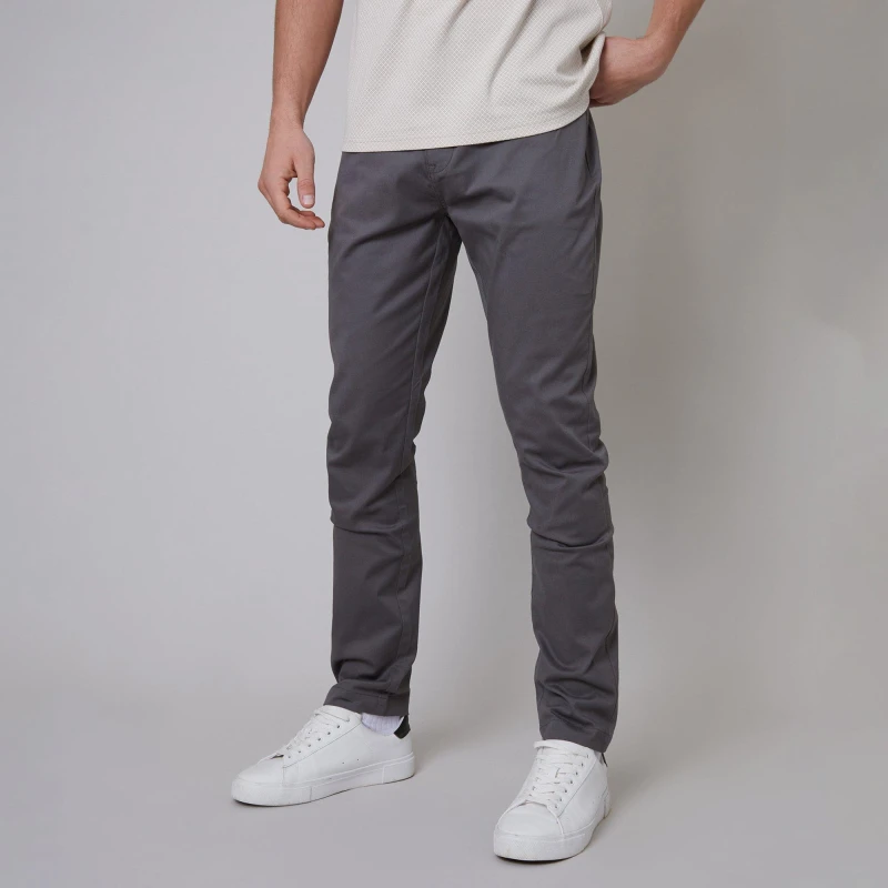 Image of Threadbare Cotton Slim Fit 5 Pocket Chino Trousers With Stretch - Grey Grey One Size