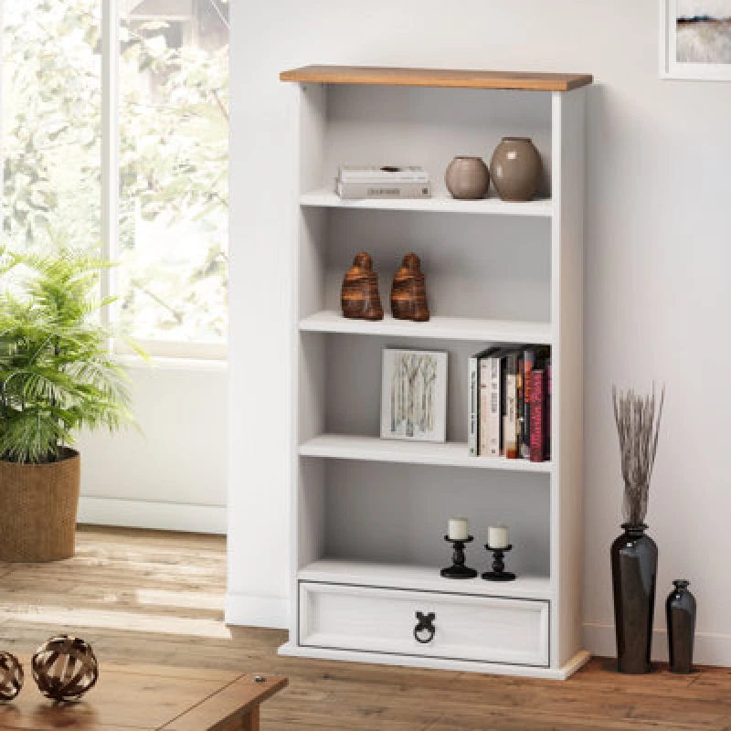 Image of MERCERS FURNITURE Mercers Furniture - Corona White 1 Drawer dvd Rack Bookshelf WHTWAX106