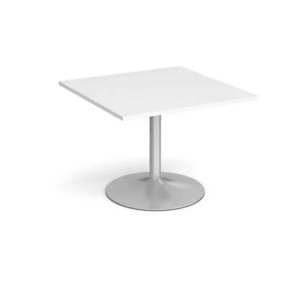 Image of Dams Trumpet base square extension table 1000mm x 1000mm - silver base, white top White TB10-S-WH