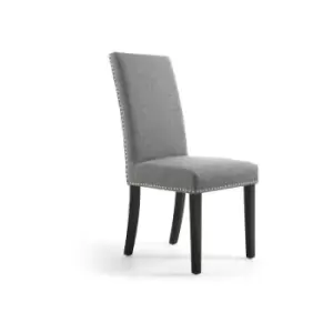 Image of Shankar - Pair Of Randall Stud Detail Linen Effect Steel Grey Dining Room Chair Black Legs