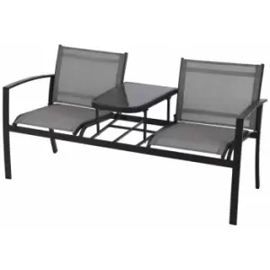 Image of Koopman - 2 Person Metal Textilene Love Seat & Tempered Glass Table Outdoor Garden Furniture in Grey